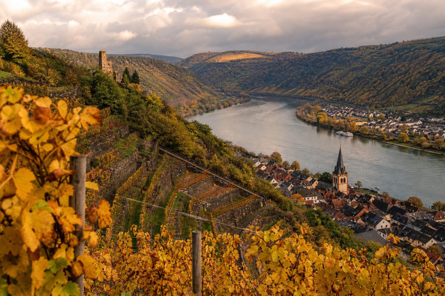 Weinberge und Flussschleife an der Mosel